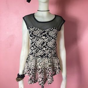 Black and nude Mesh & Lace Top